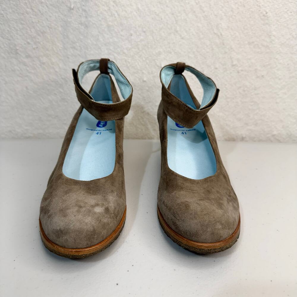 Wolky Tan Beige Suede Leather Platform Rope Wedge Pump Shoes Ankle Strap Size 41